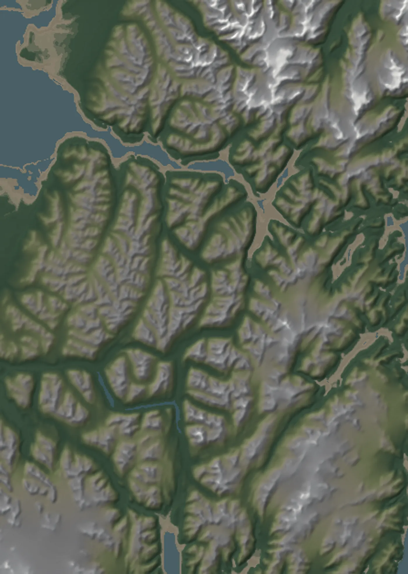 Stylized relief map of Alaska Backcountry Access country — Anchorage to Seward in summer, the Eureka glaciers in winter. Illustrative, not for navigation; every location is listed below the map.