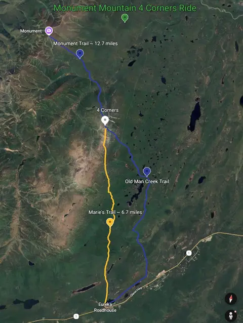 Operator's route map — Monument Mountain 4 Corners. Illustrative, not for navigation.